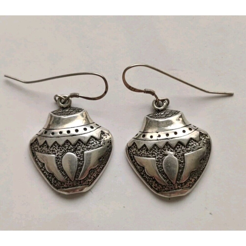 Vintage Sterling Silver 925 Dangle 1.5" Earrings Pottery Vessel Shape